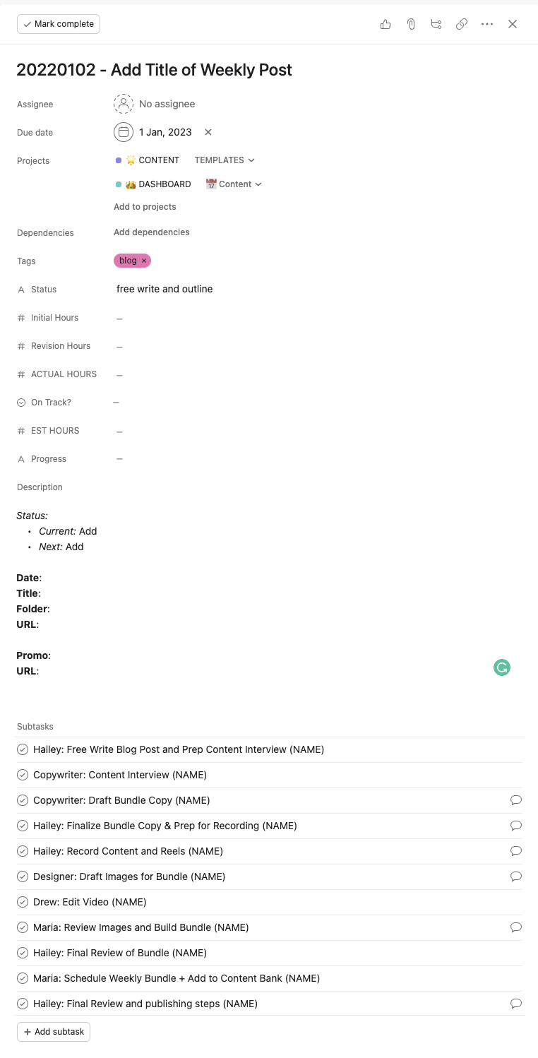 How to Create Your 2023 CEO Dashboard in Asana Weekly Content Bundle by Your Content Empire